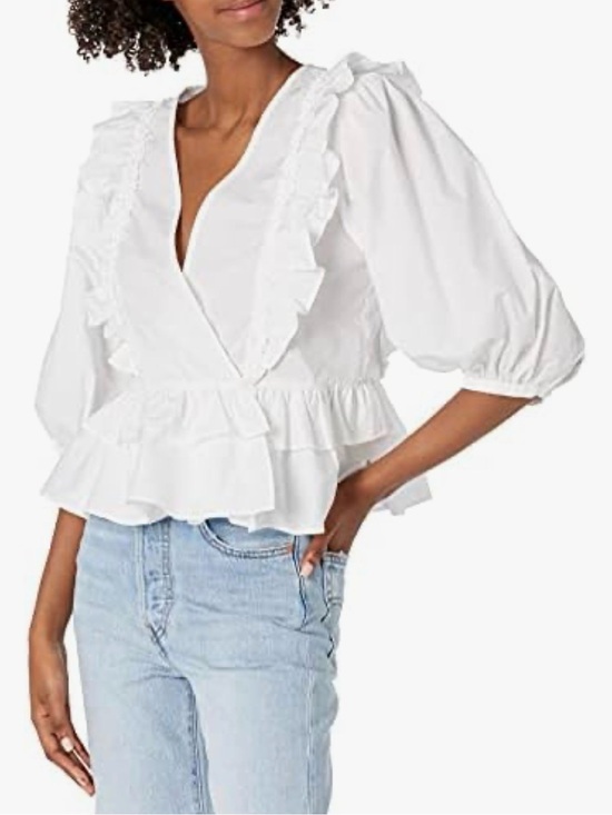 Joie Tops - Joie White Ruffle V-Neck Peplum crossover peasant pilgrim doll Blouse